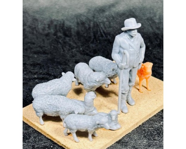 Pastor, perro y 8 ovejas