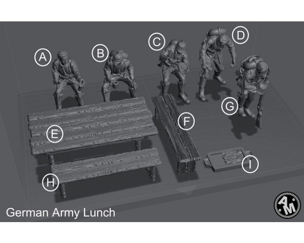 WWI Alemanes - comiendo (5 figuras + mesa + 2 bancos + accesorios)