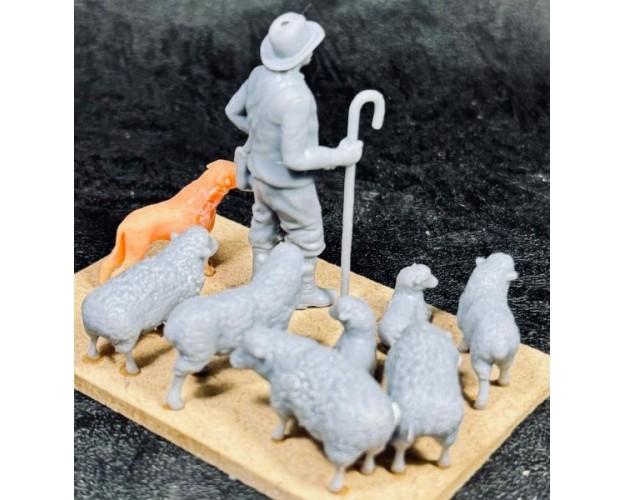 Pastor, perro y 8 ovejas