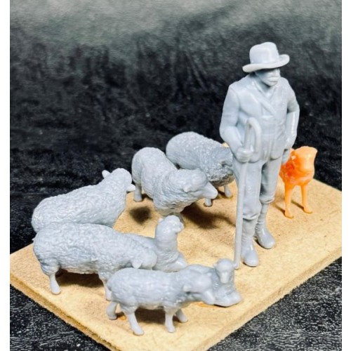 Pastor, perro y 8 ovejas