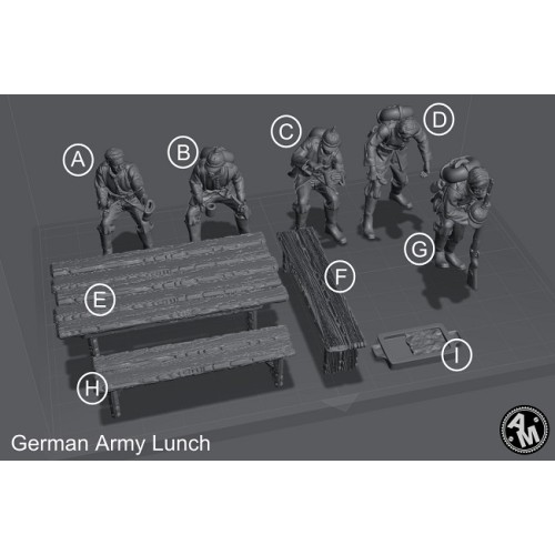 WWI Alemanes - comiendo (5 figuras + mesa + 2 bancos + accesorios)